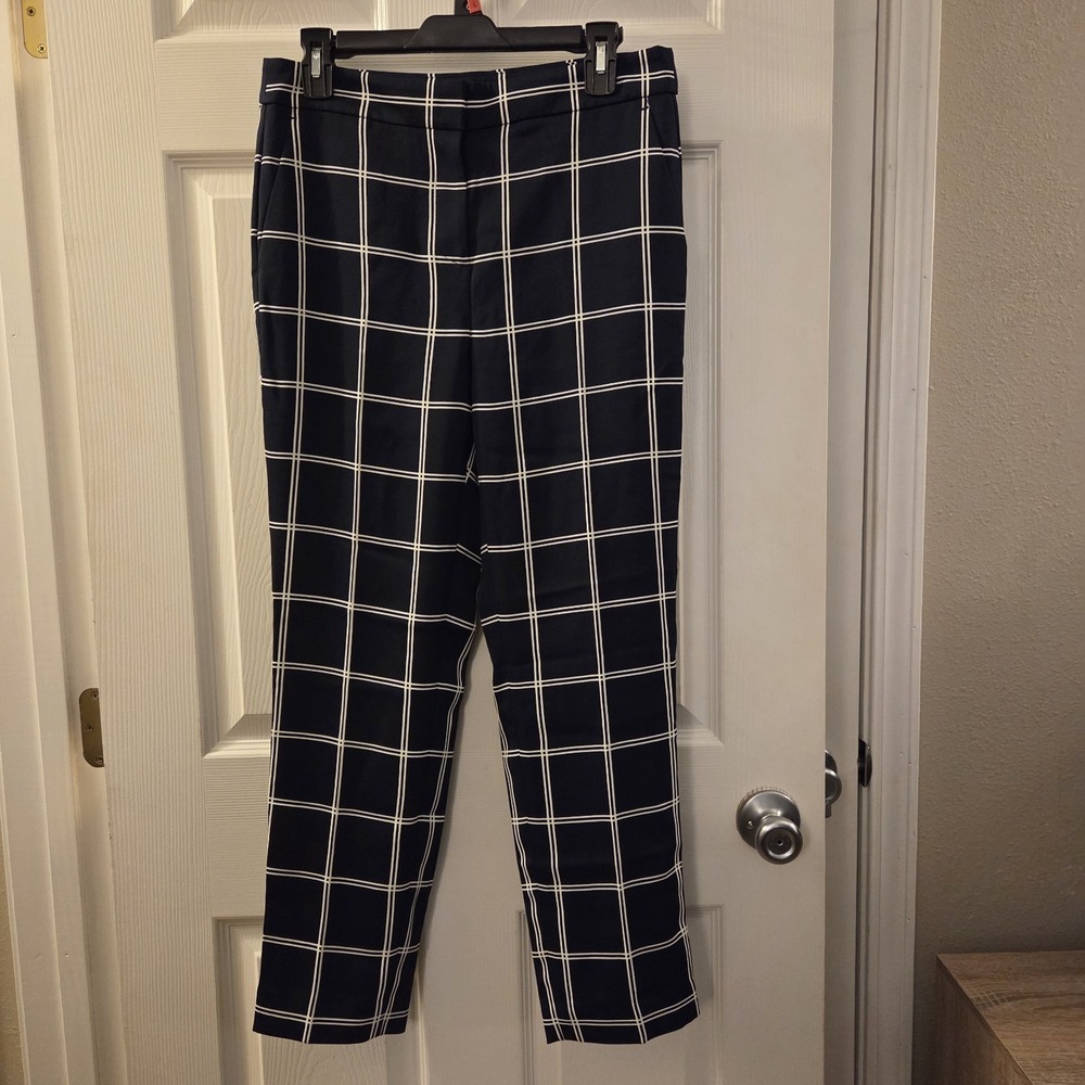 J. Crew 365 sz 4 blue plaid career ankle pants NWT casual office chic preppy